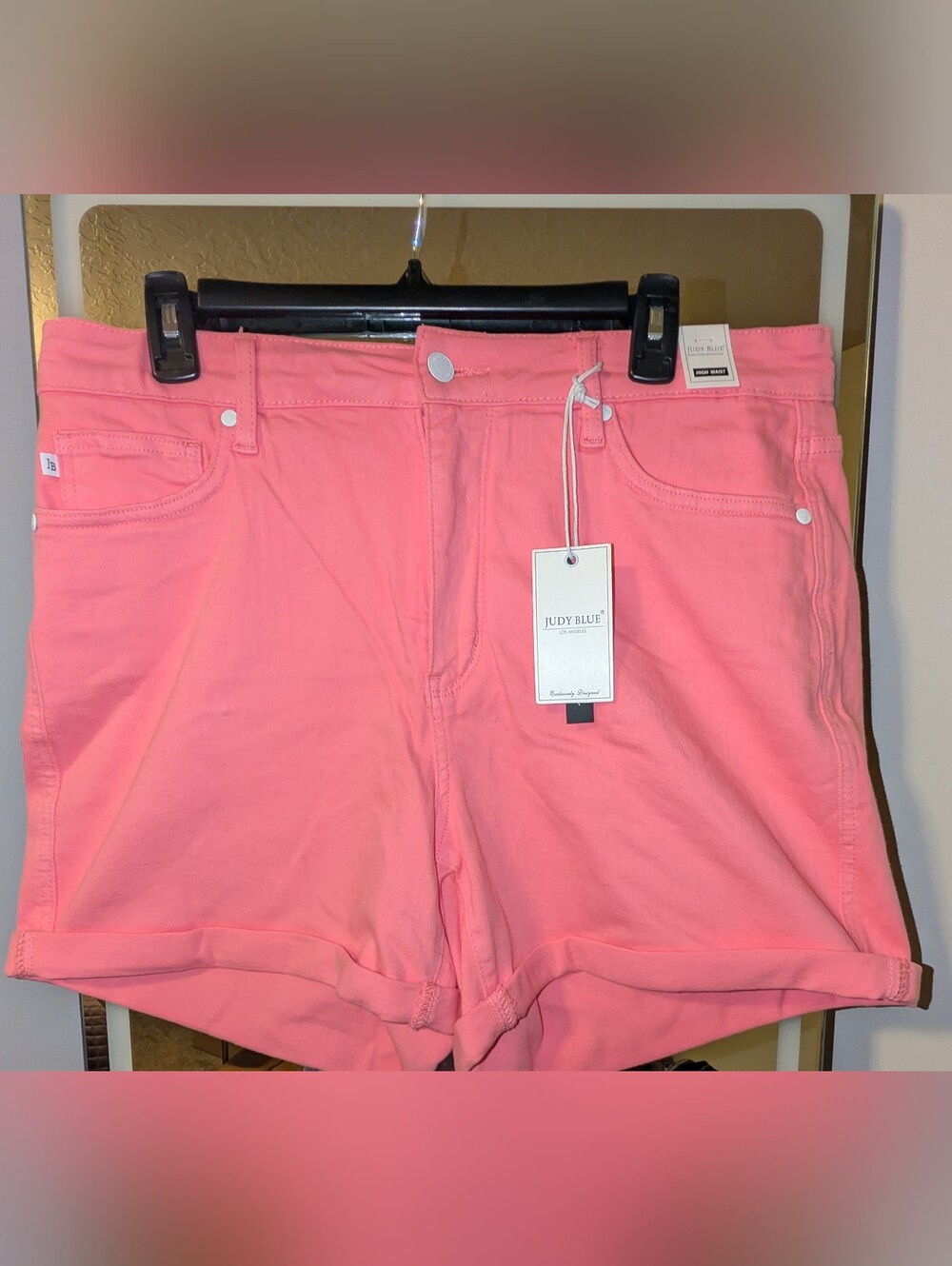 Judy Blue Coral Pink High-Rise Cuffed Denim Shorts